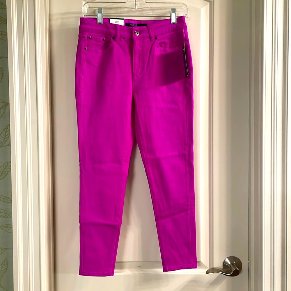 Lauren Ralph Lauren NWT Premier Skinny Cropped Bright Magenta Neon Jeans 4P